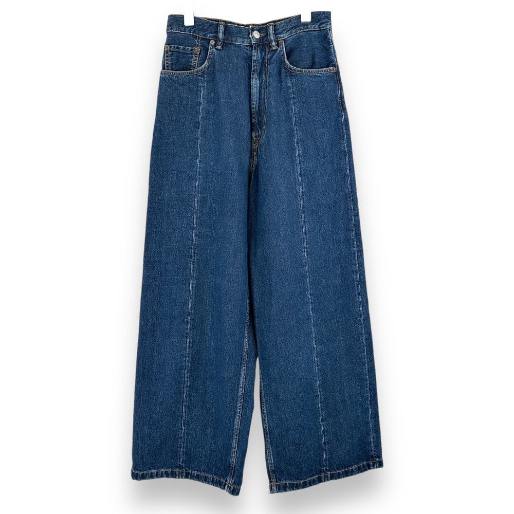 Acne Wide Leg Flare Jeans in Classic Blue Denim